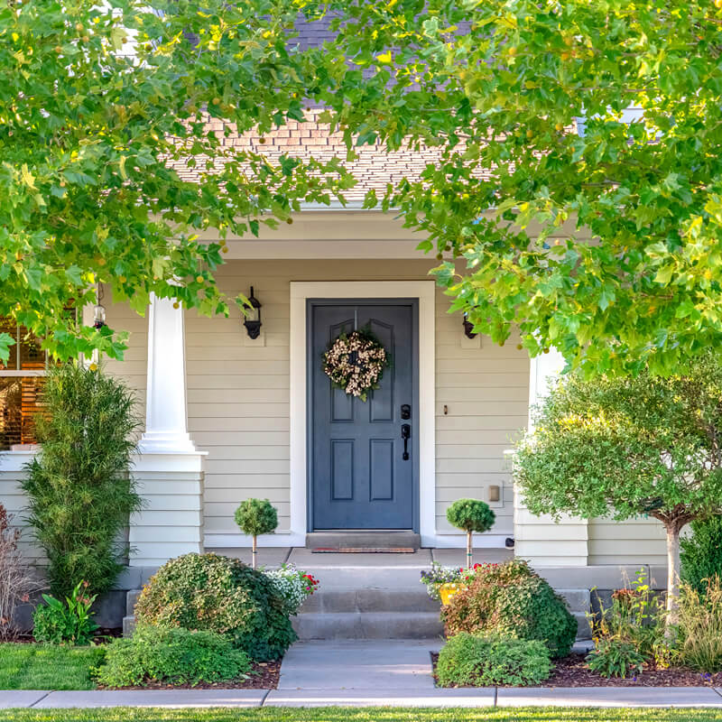 The front door of a charming cottage