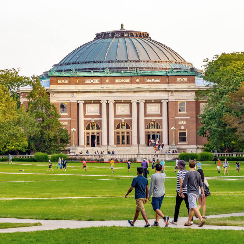 Student walking on a college campus