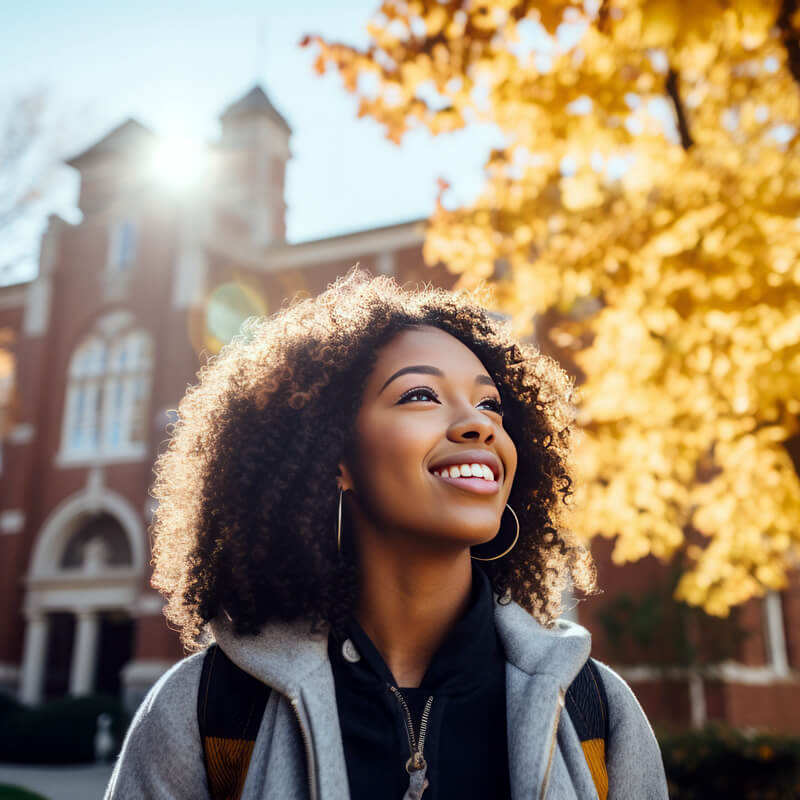A young woman on a college campus