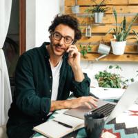 A freelancer in his home office.