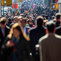 People on a busy city street.