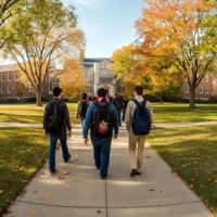 Students walking on a college campus