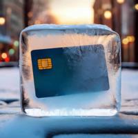 A credit card frozen in a block of ice
